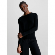 Джемпер , шерсть, длинный рукав, прилегающий силуэт, без карманов, вязаный, размер 44(S), черный Calvin Klein