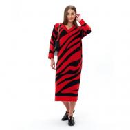 Платье-свитер , хлопок, повседневное, оверсайз, миди, вязаное, размер 44-50, черный, красный Daffy World