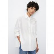 Блуза  , классический стиль, прямой силуэт, длинный рукав, карманы, однотонная, размер 38, белый Marc O'Polo