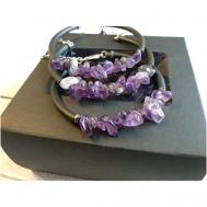 Жесткий браслет, гематит, аметист, размер 17 см., размер one size, фиолетовый Браслеты из натуральных камней