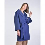 Пальто-реглан   демисезонное, шерсть, силуэт прямой, средней длины, размер 42, синий HERESIS