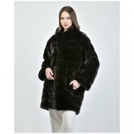 Пальто , норка, силуэт прямой, карманы, размер 42, черный Mala Mati