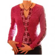 Блуза  , нарядный стиль, прилегающий силуэт, длинный рукав, размер L, розовый TheDistinctive