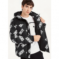 куртка  зимняя, силуэт свободный, капюшон, подкладка, внутренний карман, ветрозащитная, карманы, размер L, мультиколор DKNY