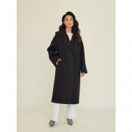 Пальто   демисезонное, шерсть, силуэт прямой, удлиненное, размер 40, черный FIDAN