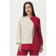 Блуза  , нарядный стиль, прямой силуэт, длинный рукав, однотонная, размер 52, бордовый, экрю OLSI