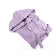Халат  средней длины, на завязках, длинный рукав, карманы, пояс, капюшон, размер 46-48, фиолетовый LA PASTEL