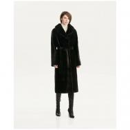 Пальто , норка, силуэт прямой, пояс/ремень, размер 42, черный Langiotti