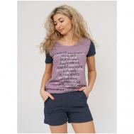 Комплект , футболка, шорты, короткий рукав, пояс на резинке, трикотажная, карманы, размер 42, синий, розовый Buy-tex.ru
