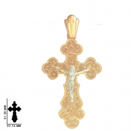 Крестик православный из комбинированного золота 585 пробы Аймила