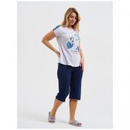 Комплект , футболка, бриджи, короткий рукав, пояс на резинке, размер 54, голубой El Fa Mei