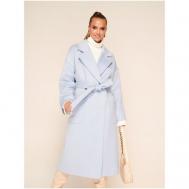 Пальто   демисезонное, шерсть, силуэт прямой, средней длины, размер 48, голубой FIDAN