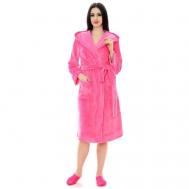 Халат  удлиненный, длинный рукав, капюшон, карманы, пояс, размер 52/54, розовый S-family