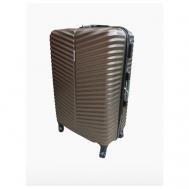 Умный чемодан , ABS-пластик, водонепроницаемый, жесткое дно, опорные ножки на боковой стенке, рифленая поверхность, 50 л, размер S, коричневый БАОЛИС
