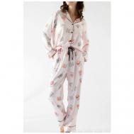 Пижама , брюки, рубашка, длинный рукав, размер S, розовый OLEVE