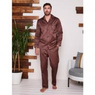 Пижама , брюки, рубашка, карманы, размер 52, коричневый Малиновые сны