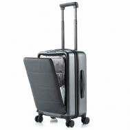 Умный чемодан , поликарбонат, водонепроницаемый, износостойкий, ребра жесткости, 36 л, размер S, серый Ninetygo