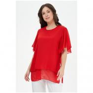 Блуза  , нарядный стиль, прямой силуэт, укороченный рукав, разрез, однотонная, размер 50, красный OLSI