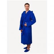 Халат , длинный рукав, капюшон, карманы, банный халат, размер 50-52, синий РОСХАЛАТ