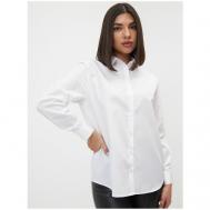 Рубашка  , классический стиль, свободный силуэт, длинный рукав, манжеты, однотонная, размер 46, белый KATHARINA KROSS