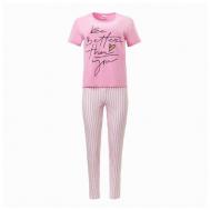 Комплект , брюки, футболка, короткий рукав, размер 50, розовый, синий Ohana market
