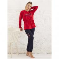 Пижама , брюки, длинный рукав, стрейч, размер 0XL(54-56), красный Relax Mode