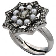 Кольцо  серебро, 925 проба, фианит, жемчуг пресноводный, безразмерное, серебряный, белый Stile Me