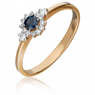 Кольцо PLATINA, красное золото, 585 проба, сапфир, бриллиант, размер 17, синий, бесцветный PLATINA Jewelry