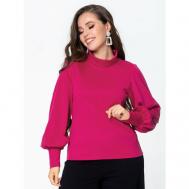 Блуза  , классический стиль, прямой силуэт, длинный рукав, манжеты, однотонная, размер 58, розовый With street