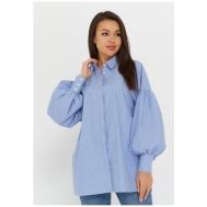 Рубашка  , повседневный стиль, прямой силуэт, длинный рукав, в полоску, размер 50, голубой KATHARINA KROSS