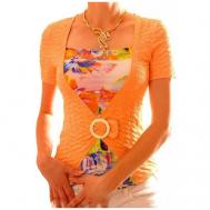 Блуза  , нарядный стиль, прилегающий силуэт, короткий рукав, флористический принт, размер XL, оранжевый TheDistinctive