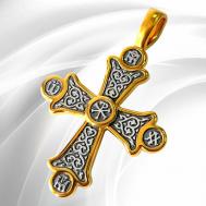 Крест серебряный мужской нательный православный ювелирное украшение с золочением "Хризма. Монограммы Евангелистов" амулет ручной работы VITACREDO