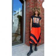 Костюм, рубашка и юбка, классический стиль, прилегающий силуэт, пояс на резинке, размер 46, оранжевый Без бренда