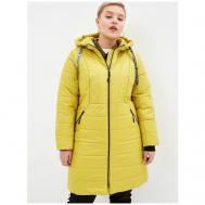 куртка   демисезонная, удлиненная, силуэт полуприлегающий, утепленная, несъемный капюшон, манжеты, капюшон, размер (46)164-92-98, желтый, горчичный KiS