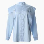 Блуза  , повседневный стиль, прямой силуэт, длинный рукав, однотонная, размер 42, голубой MINAKU