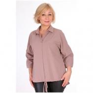 Блуза  , классический стиль, свободный силуэт, укороченный рукав, размер 48, розовый, коричневый H.T.H