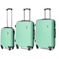 Комплект чемоданов , 3 шт., пластик, ABS-пластик, опорные ножки на боковой стенке, рифленая поверхность, 85 л, размер M, зеленый Lacase