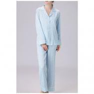 Пижама , брюки, рубашка, длинный рукав, карманы, размер L, голубой OLEVE
