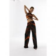 Костюм, кроп-топ и брюки, размер 44/46, черный, оранжевый desilva store