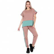 Костюм , футболка и брюки, повседневный стиль, оверсайз, карманы, пояс на резинке, размер 50, бежевый Elena Tex