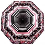 Зонт , автомат, 3 сложения, купол 98 см., 8 спиц, система «антиветер», чехол в комплекте, для женщин, черный, розовый Три Слона