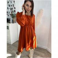 Платье повседневное, полуприлегающее, до колена, пояс на резинке, размер 46, 48, коралловый, оранжевый blouson_dress