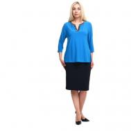 Блуза  , повседневный стиль, полуприлегающий силуэт, укороченный рукав, однотонная, размер 62, голубой, бирюзовый OLSI