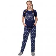 Пижама , футболка, брюки, короткий рукав, карманы, пояс на резинке, трикотажная, размер 50, синий Белошвейка
