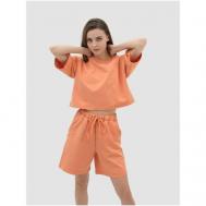 Костюм , футболка и шорты, повседневный стиль, свободный силуэт, размер L, оранжевый Rich Line