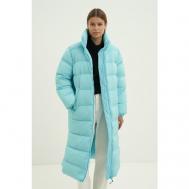 Пальто , средней длины, силуэт прямой, капюшон, стеганая, размер M, голубой Finn Flare