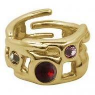 Кольцо , бижутерный сплав, кристалл, размер 17.5, золотой, красный CICLON