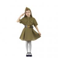 Карнавальный костюм военного: платье с коротким рукавом, пилотка, р-р 36, рост 134-140 см Нет бренда