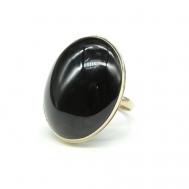 Кольцо , обсидиан, размер 19, коричневый, черный Радуга Камня