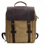 Рюкзак  BP-0018HakB, натуральная кожа, текстиль, вмещает А4, внутренний карман, хаки Camelbags